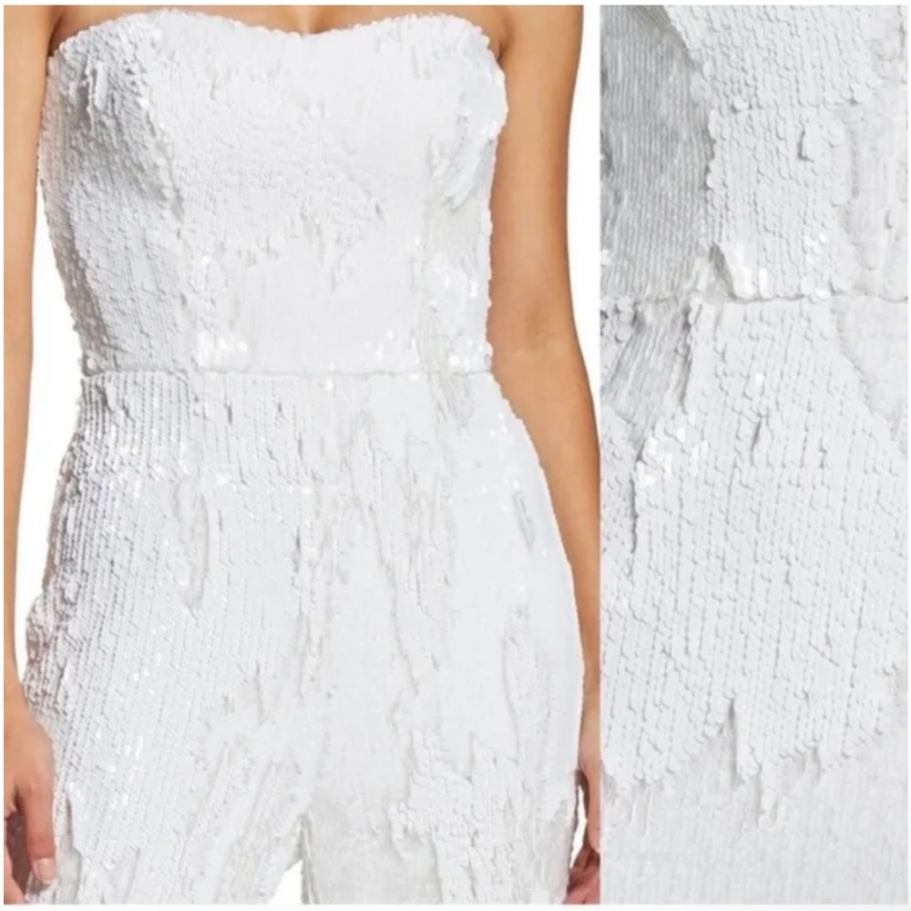 DRESS THE POPULATION Andy Sequin Strapless Jumpsuit Wide Leg Size Large NWT - Picture 2 of 13